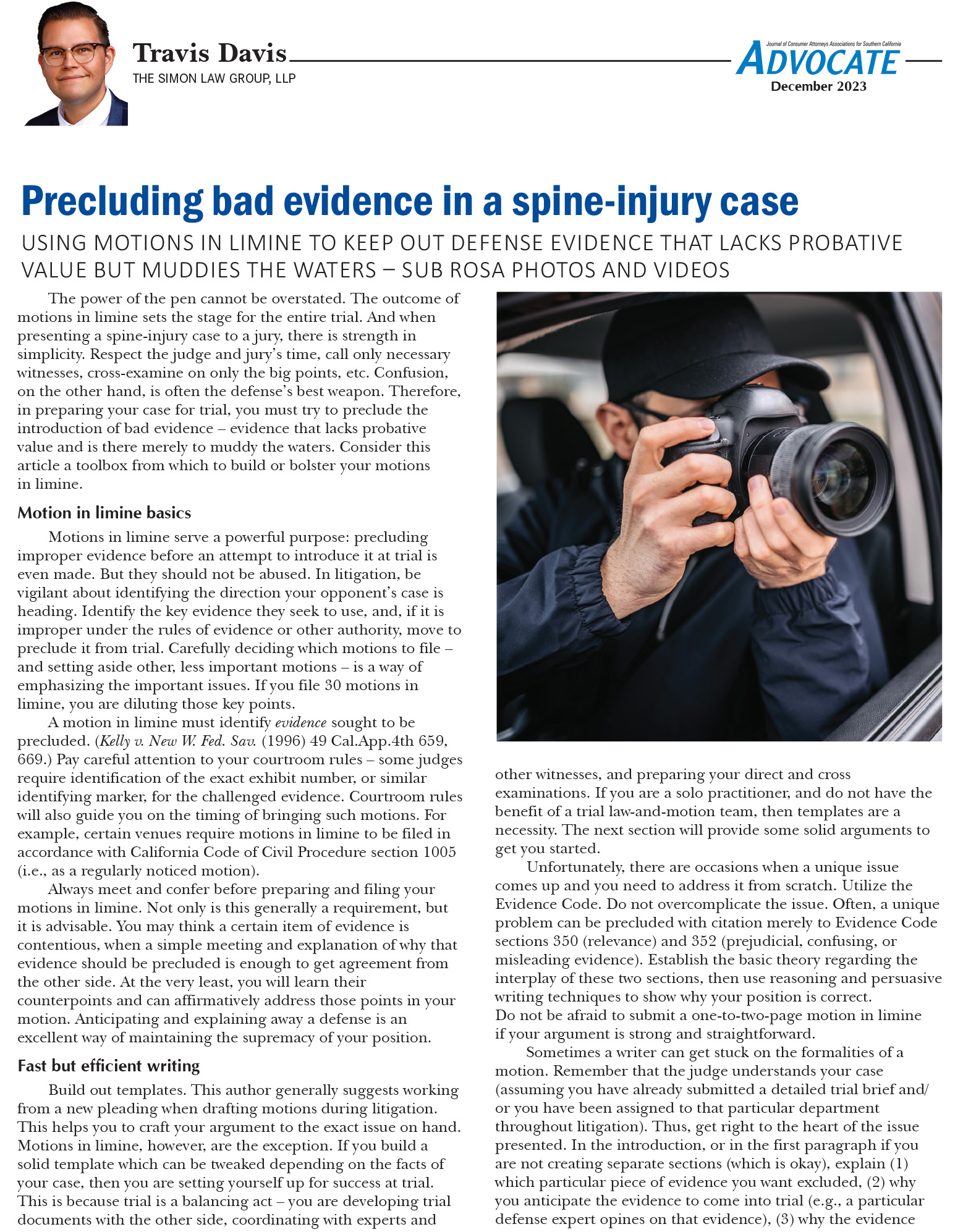 Precluding bad evidence in a spine-injury case page 1