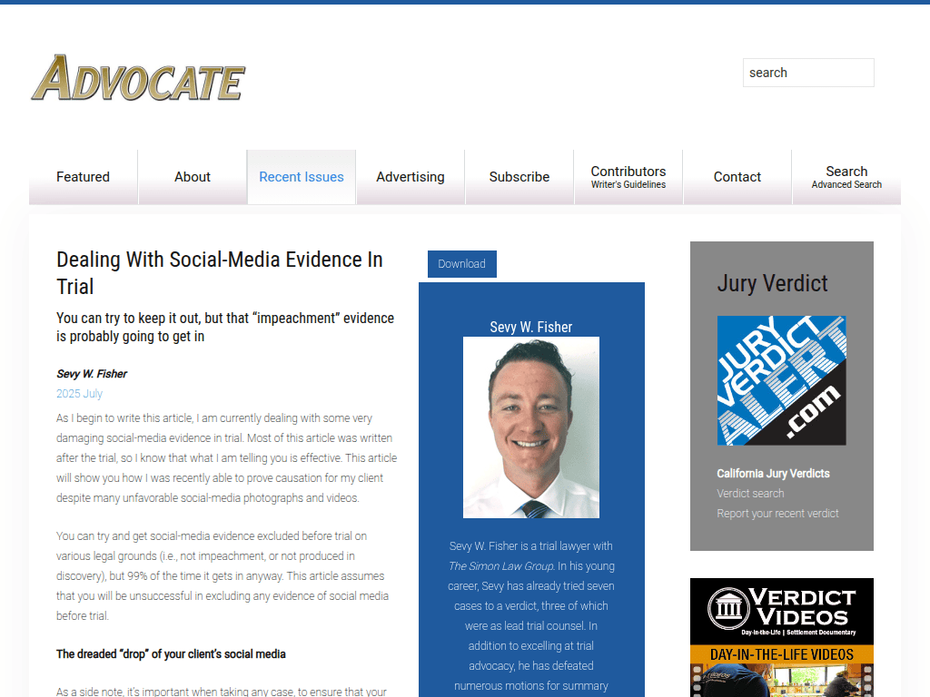 Sevy Fisher article on the Advocate