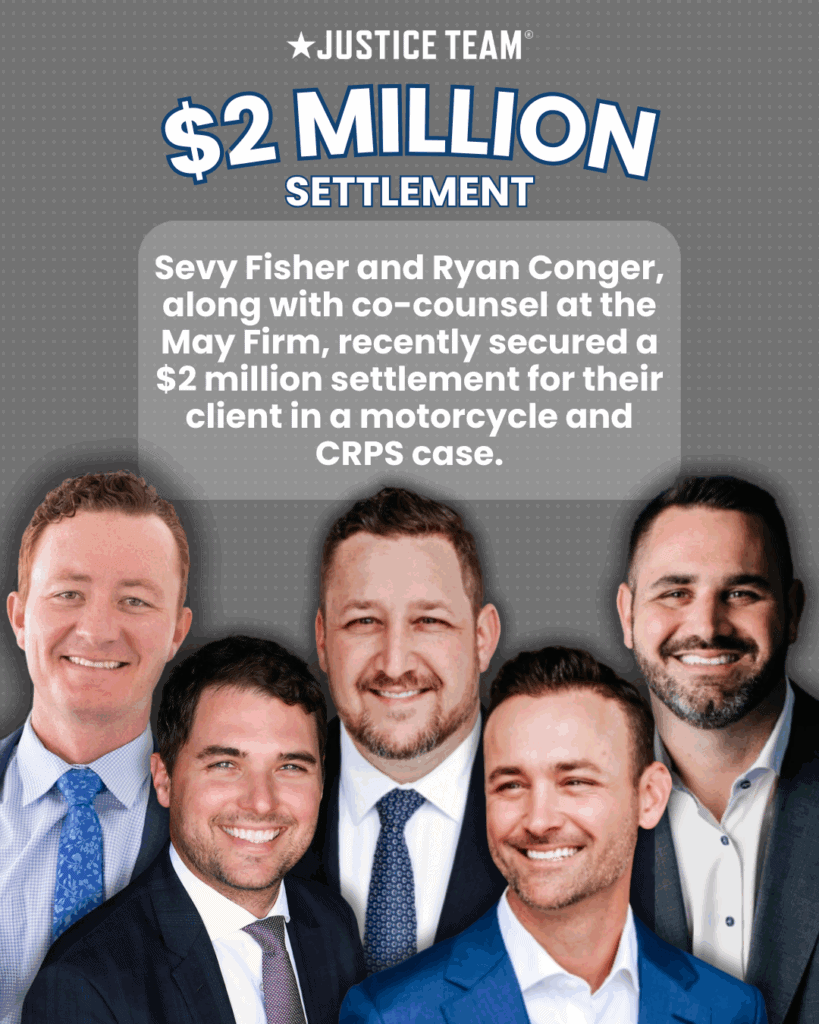 $2 million motorcycle accident and CRPS settlement by Justice Team attorneys Sevy Fisher and Ryan Conger